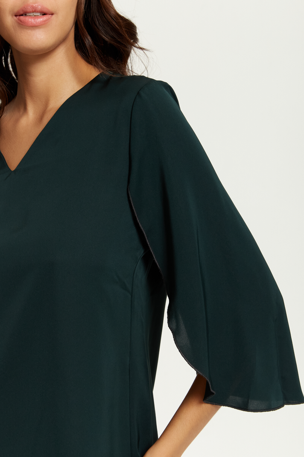Oversized V Neck Top with Split Sleeves in Bottle Green
