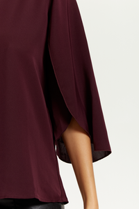 Oversized V Neck Top with Split Sleeves in Burgundy