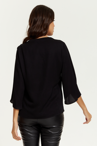 Oversized V Neck Top with Split Sleeves in Black