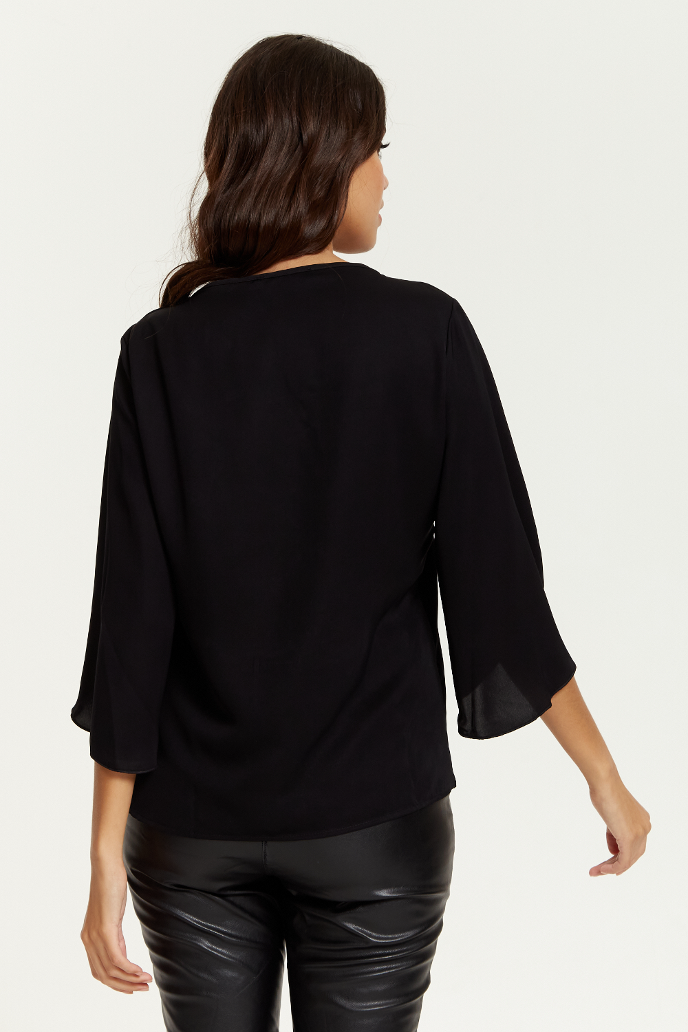 Oversized V Neck Top with Split Sleeves in Black