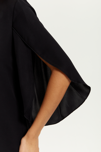 Oversized V Neck Top with Split Sleeves in Black