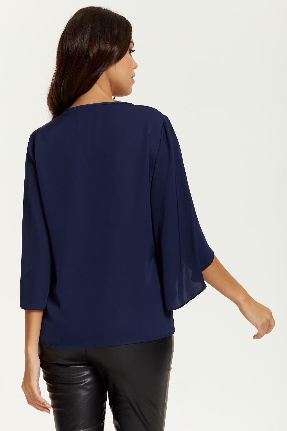 Oversized V Neck Top with Split Sleeves in Navy