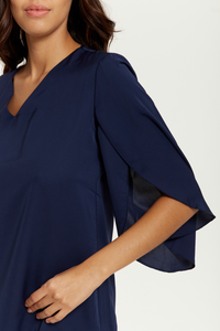 Oversized V Neck Top with Split Sleeves in Navy