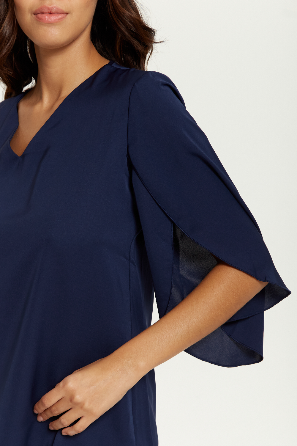 Oversized V Neck Top with Split Sleeves in Navy