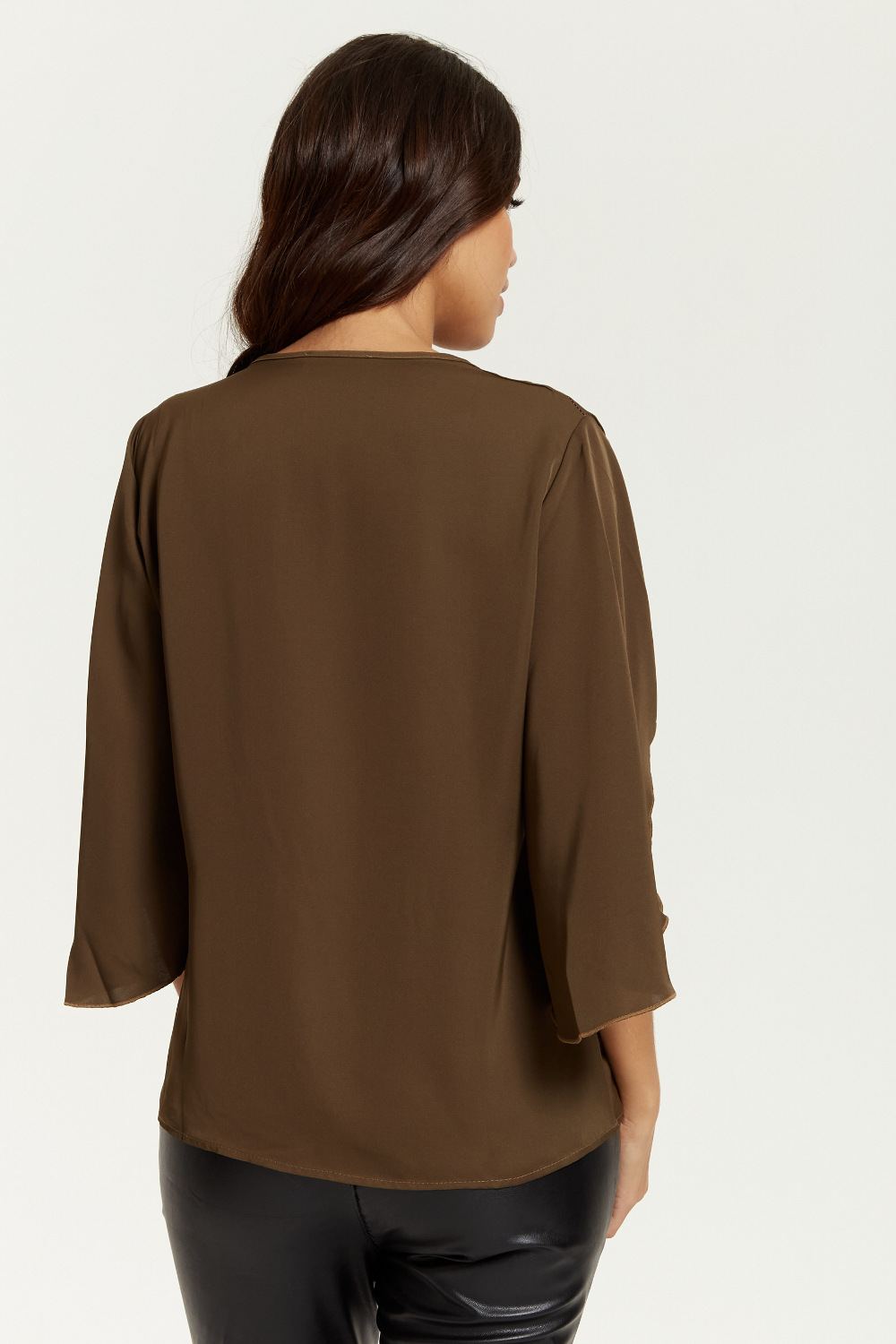 Oversized V Neck Top with Split Sleeves in Khaki