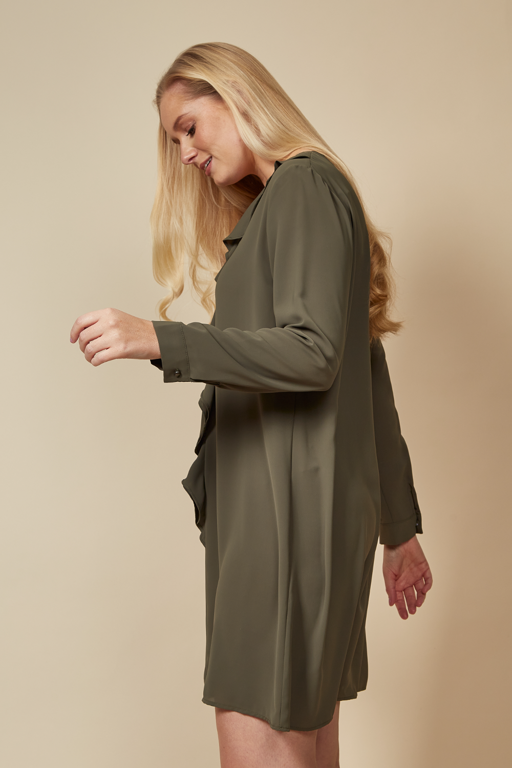 Oversized Tunic with Frill Details in Khaki