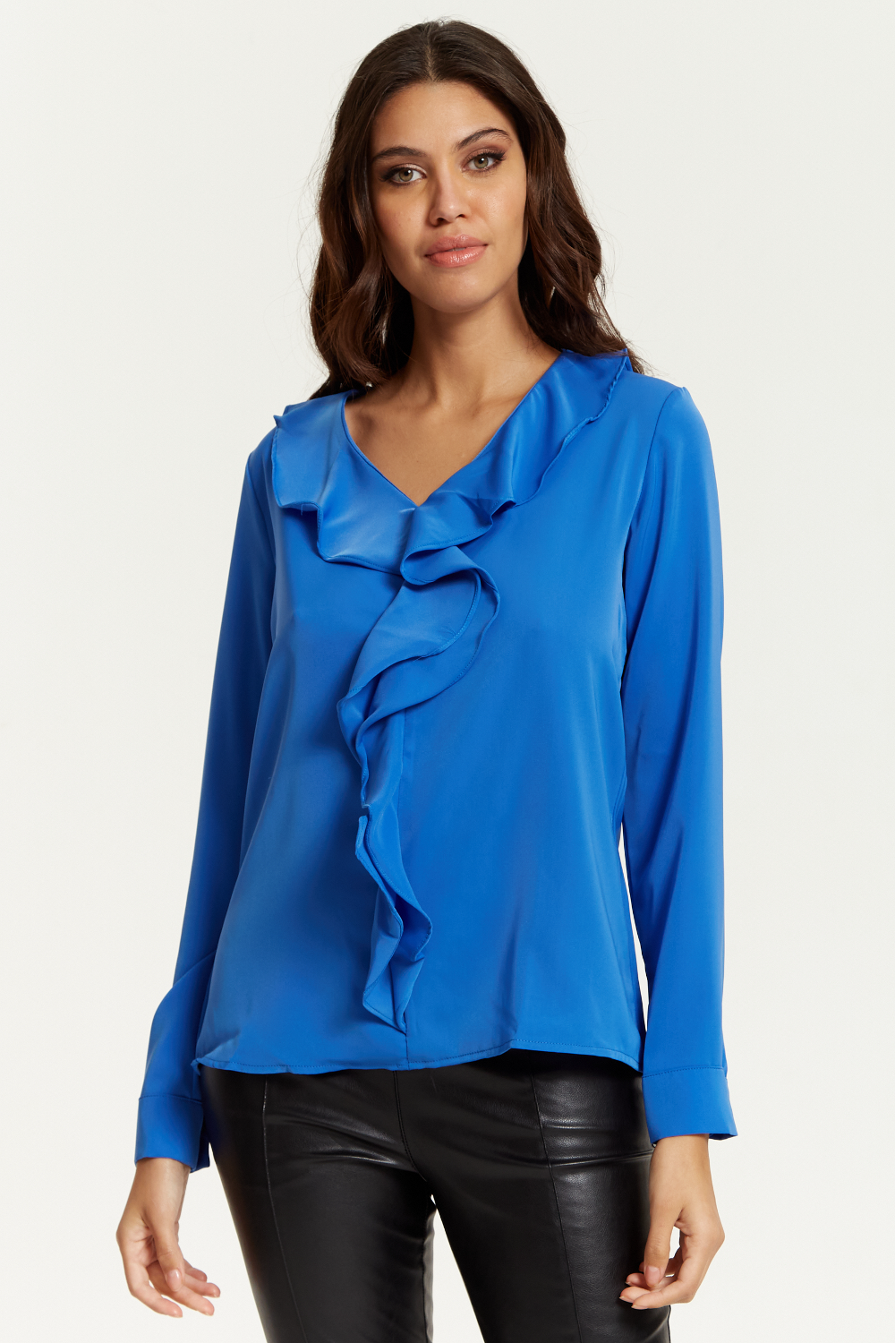 Oversized Top with Frilled Front in Blue