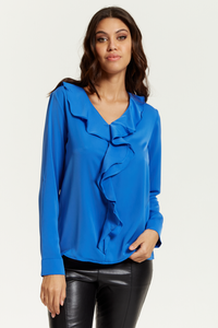 Oversized Top with Frilled Front in Blue