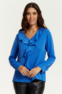 Oversized Top with Frilled Front in Blue