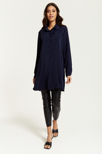 Oversized Shirt Tunic with Long Sleeves in Navy