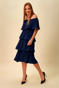 Oversized Midi Layered Dress in Navy