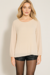Oversized Long Sleeves Pleated Top with Tulle Details in Beige with Necklace
