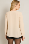 Oversized Long Sleeves Pleated Top with Tulle Details in Beige with Necklace