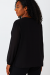 Oversized Long Sleeves Pleated Top with Tulle Details in Black with Necklace