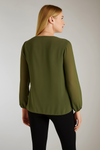 Oversized Long Sleeves Pleated Top with Tulle Details in Khaki with Necklace
