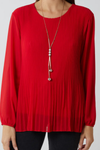 Oversized Long Sleeves Pleated Top with Tulle Details in Red with Necklace