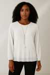 Oversized Long Sleeves Pleated Top with Tulle Details in White with Necklace