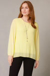 Oversized Long Sleeves Pleated Top with Tulle Details in Yellow with Necklace