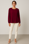Oversized Long Sleeves Pleated Top with Tulle Details in Burgundy with Necklace