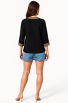 Oversized Top With Khaki Tape Collared Details In Black