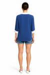 Oversized Top With White Tape Collared Details In Blue