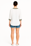 Oversized Top With Khaki Tape Collared Details In White
