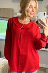 Oversized Long Sleeves Collar Detailed Shirt in Red
