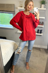 Oversized Long Sleeves Collar Detailed Shirt in Red