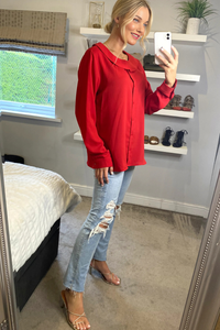 Oversized Long Sleeves Collar Detailed Shirt in Red