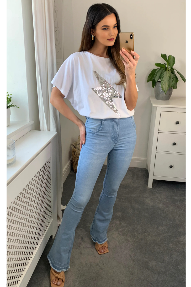 Oversized Sequin Relaxed T Shirt In White