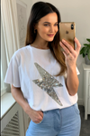 Oversized Sequin Relaxed T Shirt In White