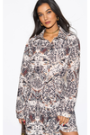 Oversized Tunic Shirt Dress with Long Sleeves in Animal Print