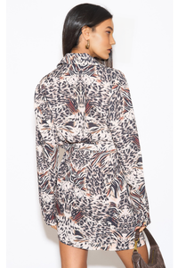 Oversized Tunic Shirt Dress with Long Sleeves in Animal Print