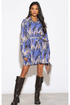 Oversized Tie Detailed Tunic Shirt Dress with Long Sleeves in Multi Colour