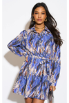 Oversized Tie Detailed Tunic Shirt Dress with Long Sleeves in Multi Colour
