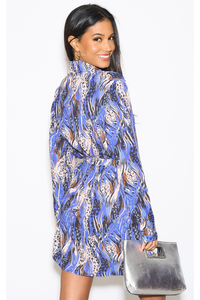 Oversized Tie Detailed Tunic Shirt Dress with Long Sleeves in Multi Colour