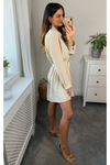 Oversized Belt Detailed Shirt Tunic with Long Sleeves in Beige