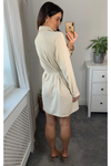 Oversized Belt Detailed Shirt Tunic with Long Sleeves in Beige