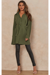 Oversized Tie Detailed Shirt Tunic with Long Sleeves in Khaki
