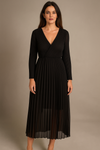 Pleated Relaxed Fit Long Sleeves Maxi Dress in Black