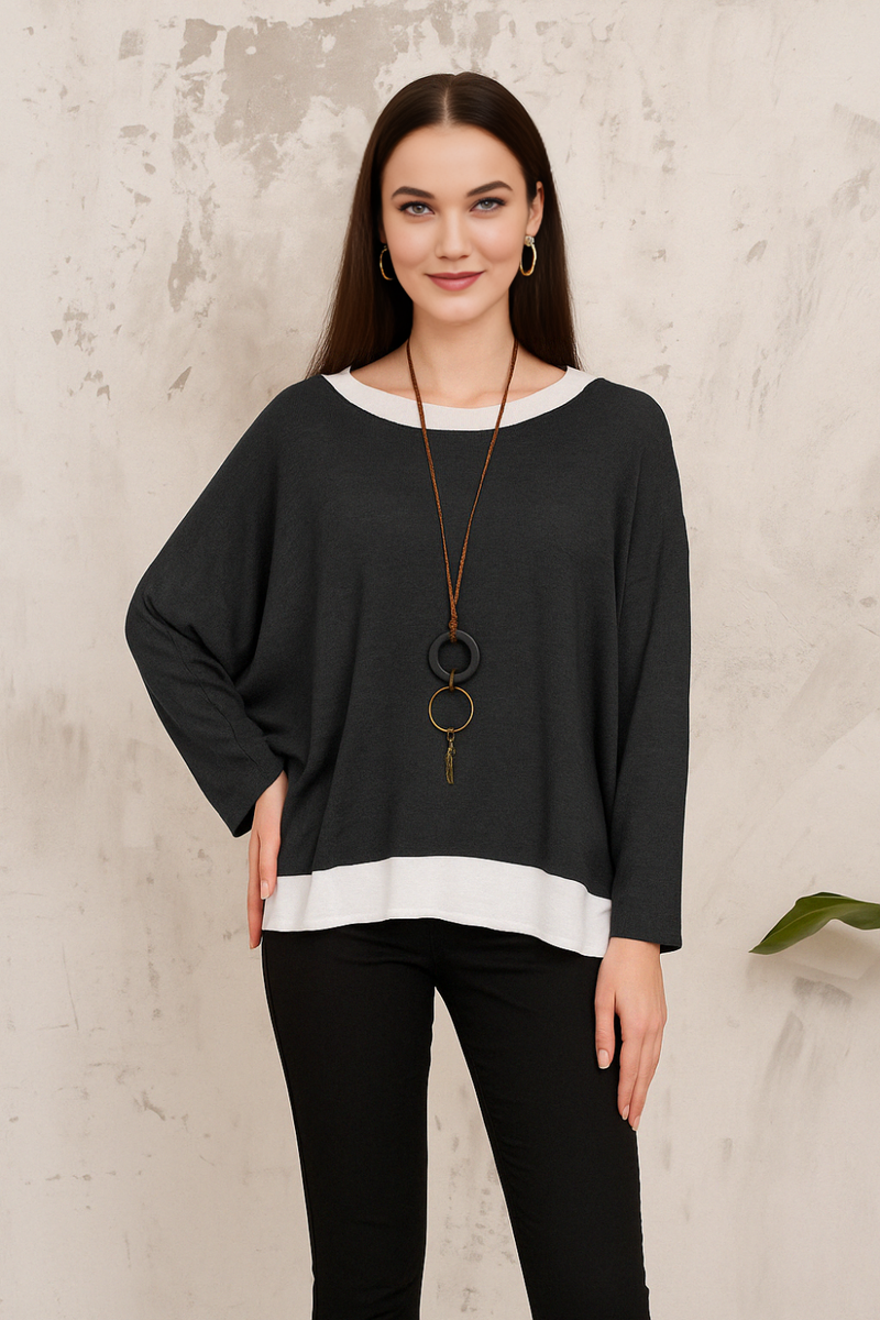 Oversized Long Sleeves Double Layered Top in Black