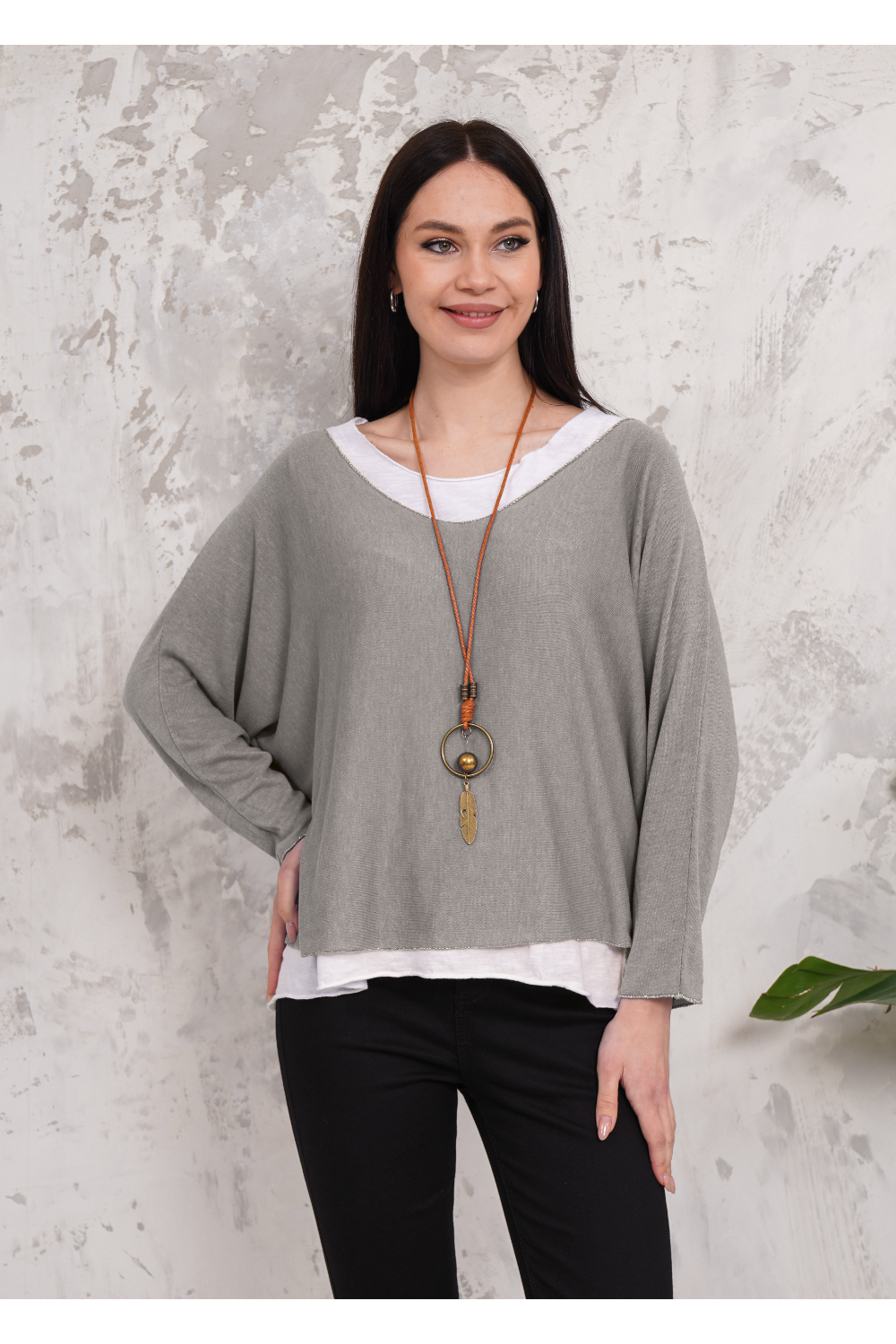 Oversized Long Sleeves Double Layered Top in Light Mocha