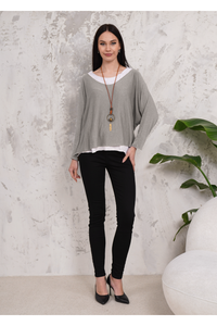 Oversized Long Sleeves Double Layered Top in Light Mocha