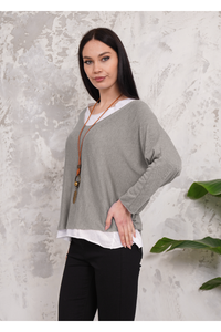 Oversized Long Sleeves Double Layered Top in Light Mocha