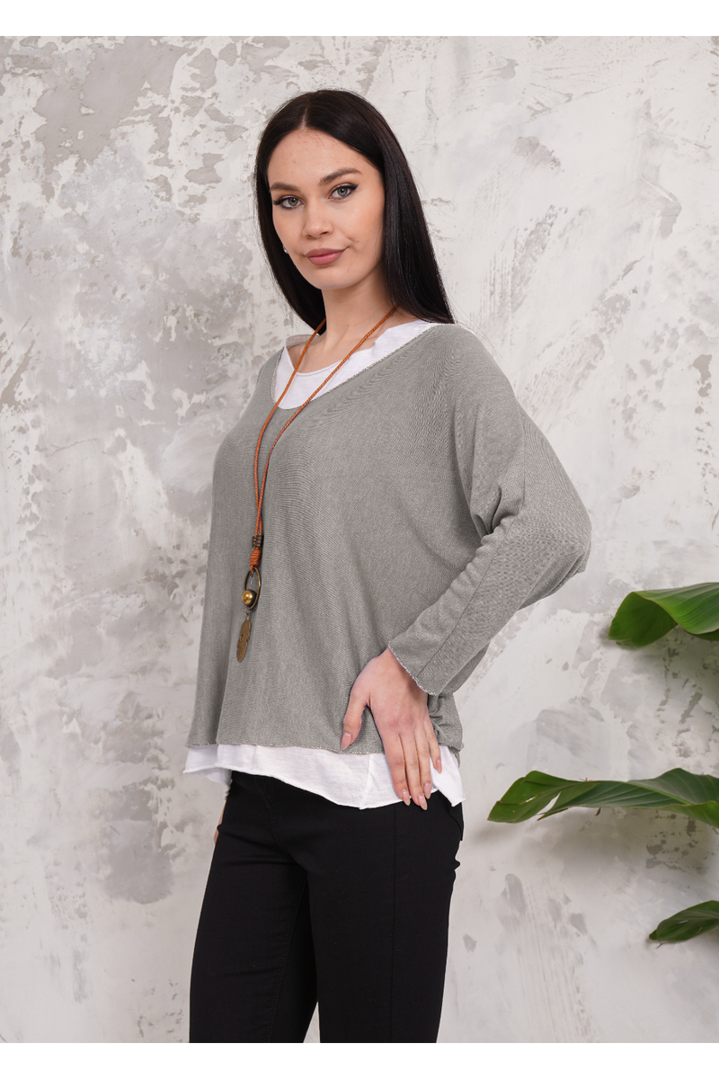 Oversized Long Sleeves Double Layered Top in Light Mocha