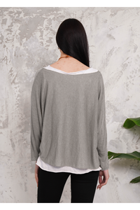 Oversized Long Sleeves Double Layered Top in Light Mocha