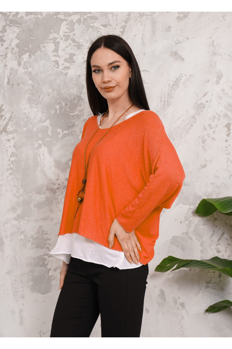 Oversized Long Sleeves Double Layered Top in Orange