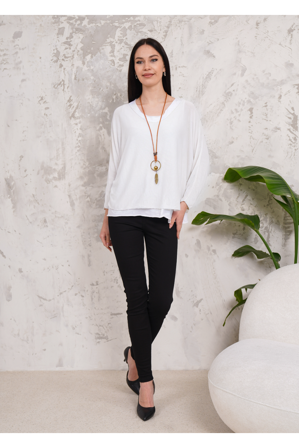 Oversized Long Sleeves Double Layered Top in Light White