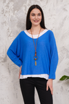 Oversized Long Sleeves Double Layered Top in Blue