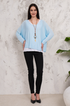 Oversized Long Sleeves Layered Blouse With Necklace In Light Blue And White